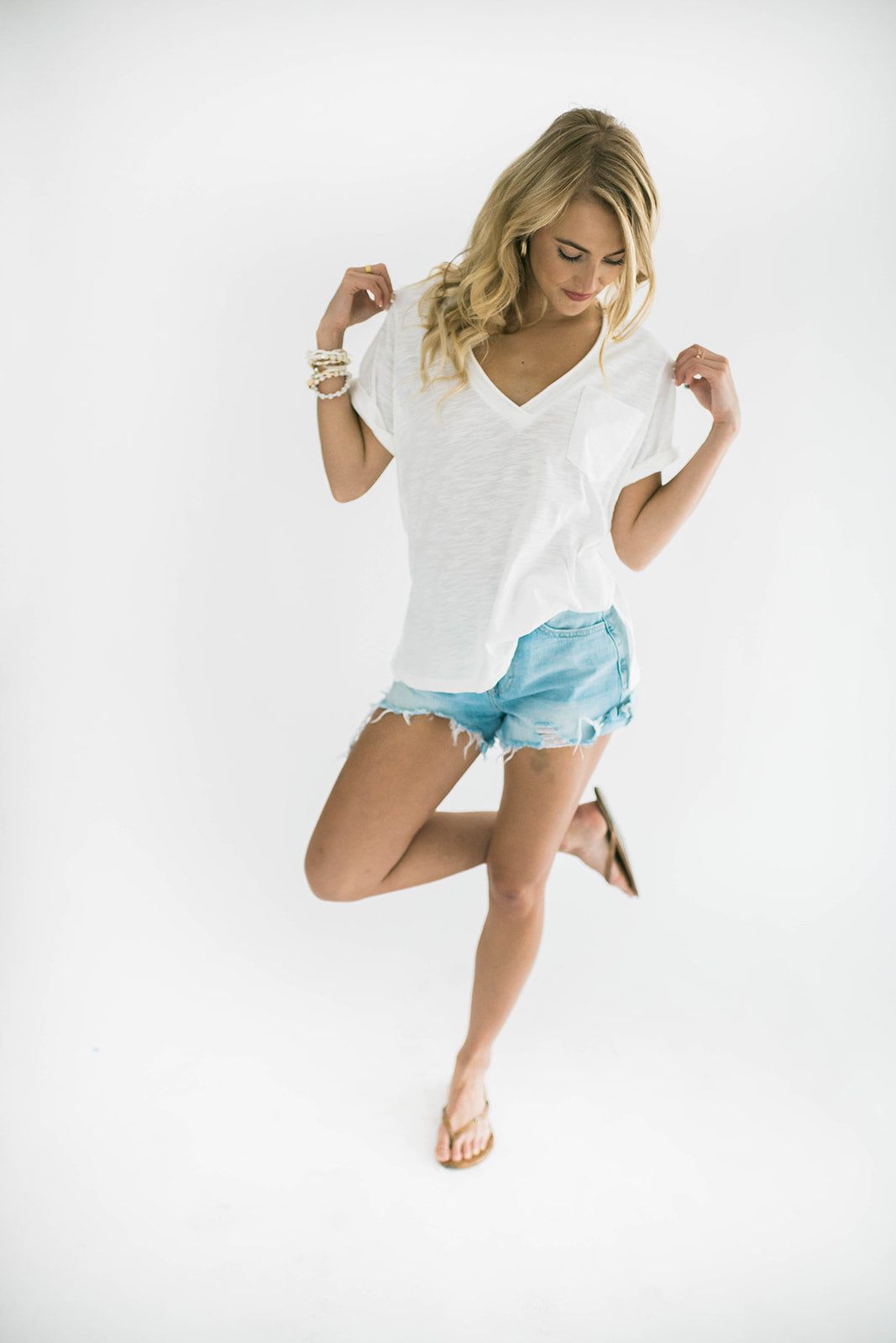 Zoie V-Neck Short Sleeve Tee White