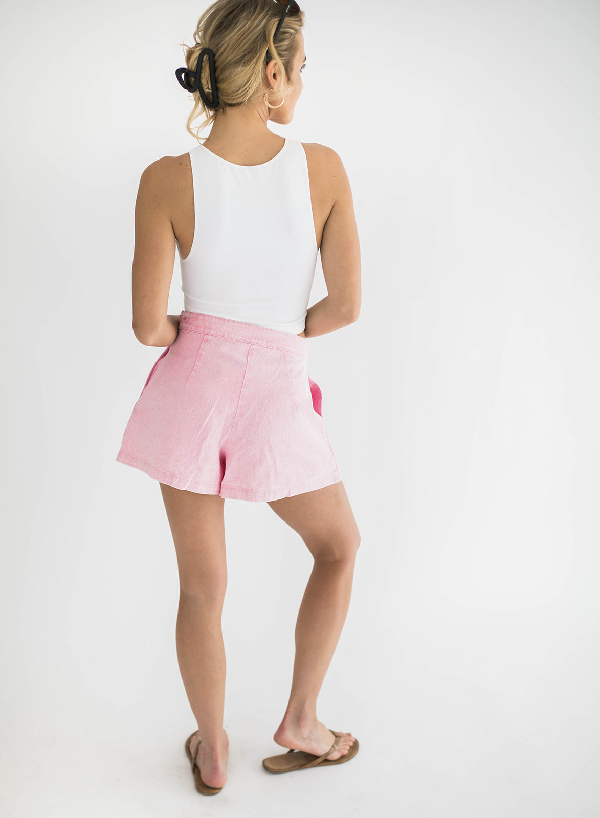 Iris Pleated Cotton Twill Denim Shorts