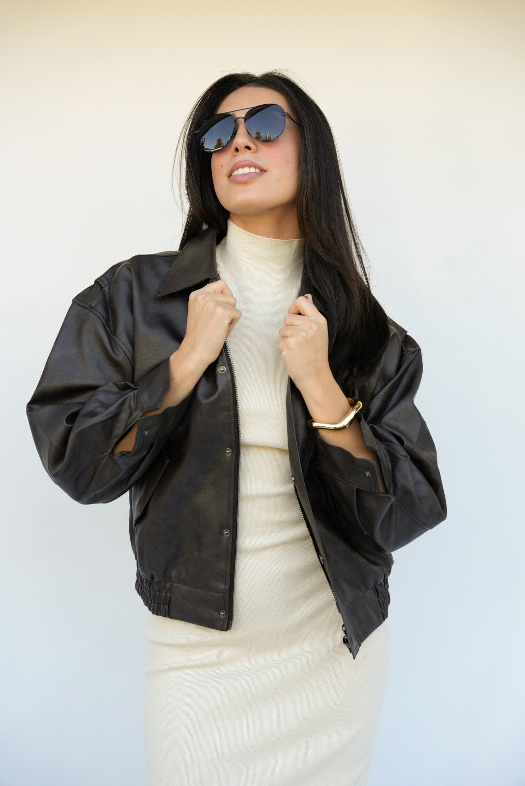 Edit Faux Leather Bomber