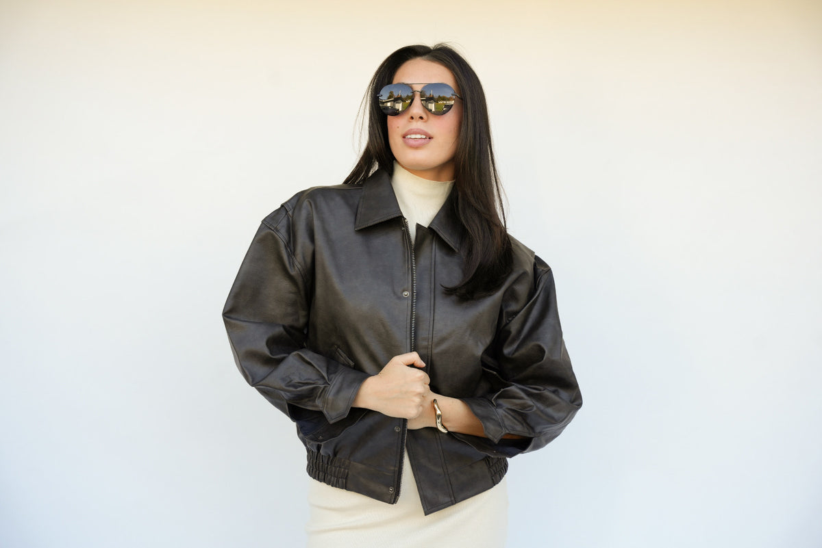 Edit Faux Leather Bomber