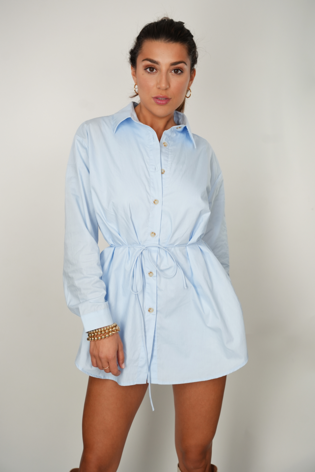 Karlah Tie Waist Shirt Dress Romper